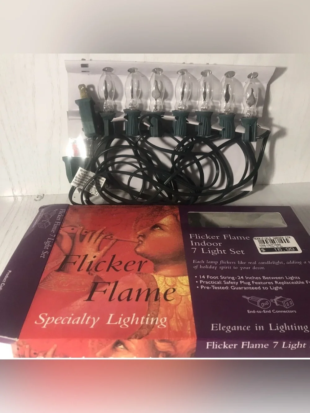Vtg elegance in lighting by GKI flicker flame indoor 7 light set Christmas New
